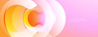 Soyut katmanlar canlı dairesel tasarım yaratır. Yumuşak gradyanlar turuncu, sarı ve pembe renkleri harmanlarlar. Dijital projeler için minimalist arkaplan.
