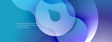 Soyut sıvı şekilleri örtüşür ve dinamik mavi gradyan arkaplan oluşturur. Modern tasarım hareketi çağrıştırıyor, derinliği.