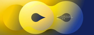 Soyut tasarım özellikleri üst üste binen daireler, farklı renkler. Sarı, maviye karışıp modern görsel efekt yaratır. Minimalist stil.