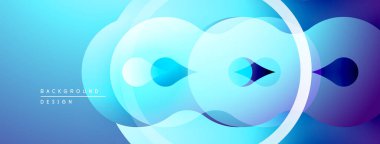 Soyut mavi tasarım. Üst üste binen daireler dinamik görsel efekt yaratır. Renkler derinlik ve hareket olduğunu gösteriyor. Modern estetik.
