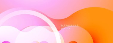 Soyut arka plan yumuşak pembe, turuncu katmanlar içerir. Üst üste binen şekiller dinamik görsel efekt yaratır. Minimalist tasarım, modern estetik.