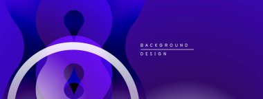 Soyut mor tasarım, üst üste binen şekiller, kıvrımlar. Gradyan derinlik yaratır, modern estetik. Minimalist kompozisyon.