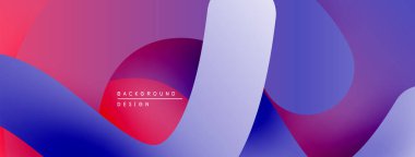 Soyut sıvı şekilleri, canlı gradyanlar. Mor, mavi, kırmızı renkler dinamik kompozisyon yaratır. Modern tasarım ögesi.