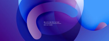 Soyut sıvı şekilleri örtüşür, parlak mor ve mavi renkler yaratır. Modern tasarım hareketi, derinliği, görsel ilgiyi çağrıştırıyor.