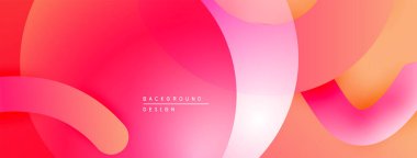 Soyut sıvı şekiller, canlı pembeler, portakallar modern arka plan oluşturur. Yumuşak eğimler, üst üste binen biçimler hareket, derinlik.