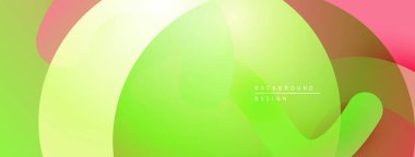 Soyut, enerjik bir arkaplan. Üst üste binen şekiller yumuşak eğimler yaratır, yeşil, pembe, beyaz renkler. Modern tasarım ögesi.