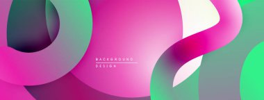 Soyut sıvı şekilleri örtüşür, canlı gradyanlar yaratır. Pembe, yeşil, beyaz renkler tasarımda baskın. Modern estetik.