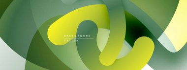 Soyut sıvı şekiller, canlı yeşiller, sarılar modern tasarım yaratır. Yumuşak eğimler, üst üste binen biçimler hareket, derinlik.