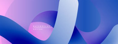 Soyut sıvı şekilleri, gradyanlar. Mor, mavi, pembe renkler dinamik kompozisyon yaratır. Arka planlar için modern tasarım ögesi.