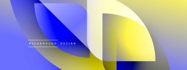 Soyut geometrik şekiller çakışıyor. Mavi, sarı gradyanlar dinamik görsel efekt yaratır. Modern tasarım elementleri temiz estetik sunar.