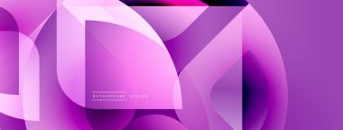 Soyut mor tasarım üst üste binen geometrik şekiller içerir. Pürüzsüz gradyanlar modern, dinamik görsel efekt yaratır. Minimalist stil.