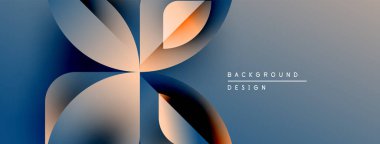 Soyut çiçek tasarımı. Yumuşak eğimler katmanlı taç yaprağı şekilleri yaratır. Mavi, turuncu, beyaz renkler kompozisyona hakim. Minimalist stil.