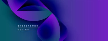 Soyut sıvı şekiller, canlı mor renkler deniz mavisi ile harmanlanır. Arkaplan tasarım metni mevcut. Modern, dinamik kompozisyon.