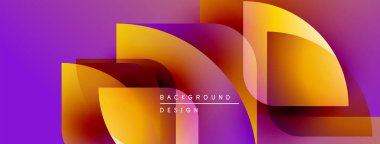Soyut geometrik şekiller örtüşür, canlı turuncu, sarı ve mor renkler yaratır. Arkaplan ve sunumlar için modern tasarım ögesi.