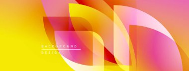 Soyut, enerjik bir arkaplan. Üst üste binen şekiller dinamik ve renkli bileşimler yaratır. Sarılar, portakallar, pembeler kusursuz bir şekilde harmanlanır. Modern tasarım ögesi.