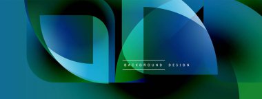 Soyut geometrik şekiller, canlı maviler, yeşiller modern tasarım yaratır. Üst üste binen katmanlar derinlik ve hareket olduğunu gösteriyor. Metin arkaplan tasarımı okur.