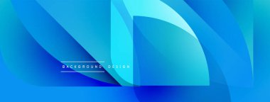 Soyut mavi katmanlar dinamik akış yaratır. Derece gölgeleri derinliği, modern estetiği gösteriyor. Metin arkaplan tasarımı okur.