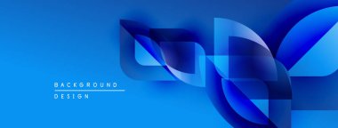 Soyut mavi tasarım. Dinamik şekiller üst üste biniyor ve modern görsel efektler yaratıyor. Gradyan gölgeler derinliği ve dokuyu arttırır.