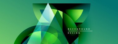 Soyut geometrik şekiller örtüşür, canlı yeşil gradyan arkaplan oluşturur. Modern tasarım elementleri yenilik ve teknoloji öneriyor.