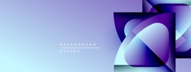 Soyut geometrik şekiller örtüşerek canlı mavi gradyan arkaplan oluşturur. Metin arka plan tasarımı okur. Modern, temiz estetik.