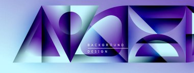 Soyut geometrik şekiller, canlı mor renkler, modern tasarım. Arkaplan özellikleri katmanlı biçimler, gradyanlar, metin ögeleri.