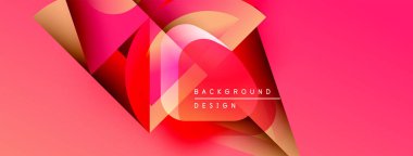 Soyut pembe tasarım. Üst üste binen şekiller dinamik görsel efekt yaratır. Modern gradyan renkler, pürüzsüz geçişler, mevcut metin örtüsü.