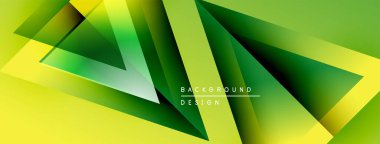 Soyut geometrik tasarım. Üst üste binen şekiller dinamik görsel efekt yaratır. Renkler, çoğunlukla yeşiller ve sarılar, baskın kompozisyon.