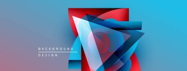 Soyut geometrik şekiller örtüşüyor, canlı renk eğimleri yaratıyor. Mavi, kırmızı, mor renkler tasarımda baskın. Modern arkaplan dokusu.
