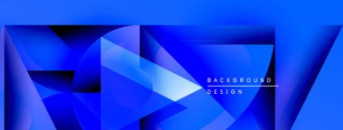 Soyut mavi geometrik şekiller dinamik arkaplan yaratır. Gradyan renkler, keskin açılar, mevcut modern tasarım elemanları.