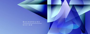 Soyut mavi tasarım, üst üste binen geometrik şekiller. Gradyan gölgeler derinlik yaratır, modern estetik. Mevcut en küçük metin.