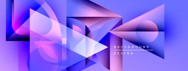 Soyut geometrik şekiller, canlı mor renkler, dinamik kompozisyon. Modern tasarım elementleri katmanlı görsel efekt yaratır.