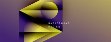 Soyut geometrik bileşim. Mor, altın renkleri dinamik şekiller yaratır. Arkaplan ve sunumlar için modern tasarım ögesi.