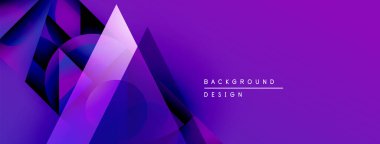 Soyut mor tasarım geometrik şekiller, gradyanlar, üst üste binen katmanlar içerir. Modern afiş ya da başlık konsepti. Canlı, dinamik bileşim.