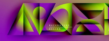 Soyut geometrik şekiller, canlı renklerin karışımı. Mor, yeşil, sarı modern tasarım yaratır. Metin arkaplan tasarımı okur.