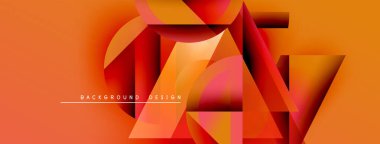 Soyut geometrik şekiller örtüşüyor, canlı turuncu gradyanlar yaratıyor. Modern tasarım elementleri dinamik hareket, derinlik.