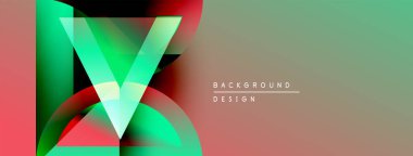 Soyut tasarım, canlı örtüşen şekiller, gradyanlar içerir. Renkler kırmızı, yeşil ve bej ile harmanlanır. Metin arkaplan tasarımı okur.