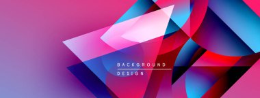 Soyut geometrik şekiller, canlı renklerin karışımı. Pembe, mavi, mor renkler dinamik görsel efekt yaratır. Modern tasarım ögesi.