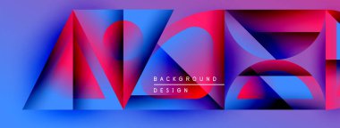 Soyut geometrik şekiller, canlı renkler, mavi, pembe, mor renkler. Modern tasarım elementleri dinamik görsel etki yaratır.
