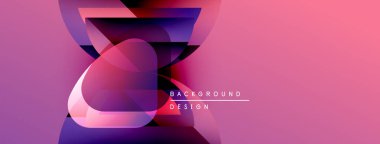 Soyut geometrik şekiller, canlı pembeler, morlar modern arka plan yaratır. Metin arka plan tasarımı okur. Düzen eğimleri kompozisyona hakim.