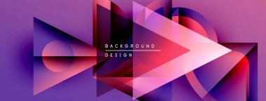 Soyut geometrik şekiller örtüşür, canlı mor gradyan dizaynlar yaratır. Modern estetik, dijital arkaplanlar için uygun.