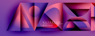 Soyut geometrik şekiller, canlı mor renkler, modern tasarım elementleri. Arkaplanda metin arkaplan tasarımı var. Minimalist kompozisyon, kalın renkler.