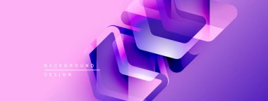 Soyut geometrik şekiller üst üste binerek canlı mor gradyan oluşturur. Modern tasarım elementleri dijital sanat, arkaplan dokusu.