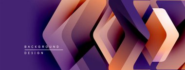 Soyut geometrik arkaplan. Mor, turuncu renkler dinamik katmanlı etki yaratır. Dijital projeler için modern tasarım.
