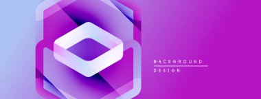 Soyut geometrik tasarım. Mor, mavi renkler katmanlı illüzyon yaratır. Modern estetik, canlı renkler, parlak bir sunum..