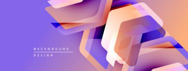 Soyut geometrik şekiller örtüşüyor, canlı mor, turuncu renkler yaratıyor. Modern tasarım elementleri dinamik hareket, doku önerir.