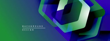 Soyut geometrik şekiller örtüşür, canlı gradyanlar yaratır. Maviye yeşil geçişler, modern arkaplan tasarımı oluşturuyor.