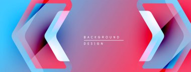 Soyut eğim arkaplanı. Mavi, pembe, mor renkler dinamik ok şekilleri yaratır. Metin, arkaplan tasarımını merkezden okur.