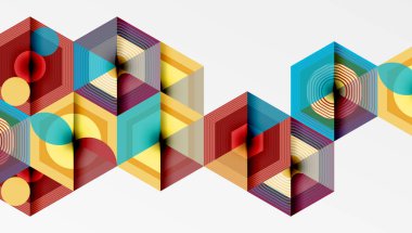 Soyut geometrik desen. Altıgen şekiller zigzag çizgisi, canlı renkler ve optik illüzyon yaratır. Modern tasarım ögesi.