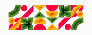 Geometrik çiçek deseni. Parlak renkler, stilize edilmiş bitkilere benzeyen tekrarlayan şekiller yaratır. Basit tasarım, modern estetik..