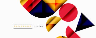 Soyut geometrik şekiller örtüşür, canlı renk zıtlıkları yaratır. Modern tasarım elementleri dinamik bileşim öneriyor. Beyaz arkaplan temiz görünüm sağlar.